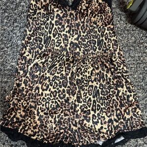 ROMWE Leopard Print 2 piece pj set with Black Lace Trim shorts and tank top